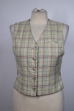 Vtg 90s Liz Claiborne Sport P Multi Check Leather Buckle Vest Waistcoat