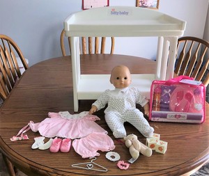 Details About American Girl Bitty Baby Blonde Doll W Changing Table Extra Outfit Bitty Bear