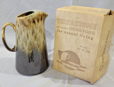 Vintage CANONSBURG Brown Drip Pitcher Ice Lip Jug 9-1/2'' 80oz NEW