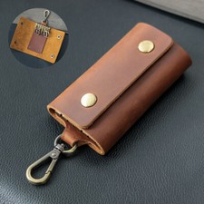 LEATHER Car Chain Ring Keys Holder Pouch Case Wallet Organizer Bag Brown US NEW