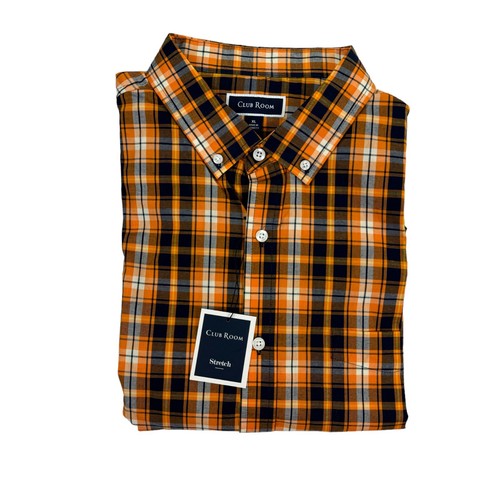 Club Room Mens Stretch Plaid Long Sleeve Button Down Shirt Multicolor XL