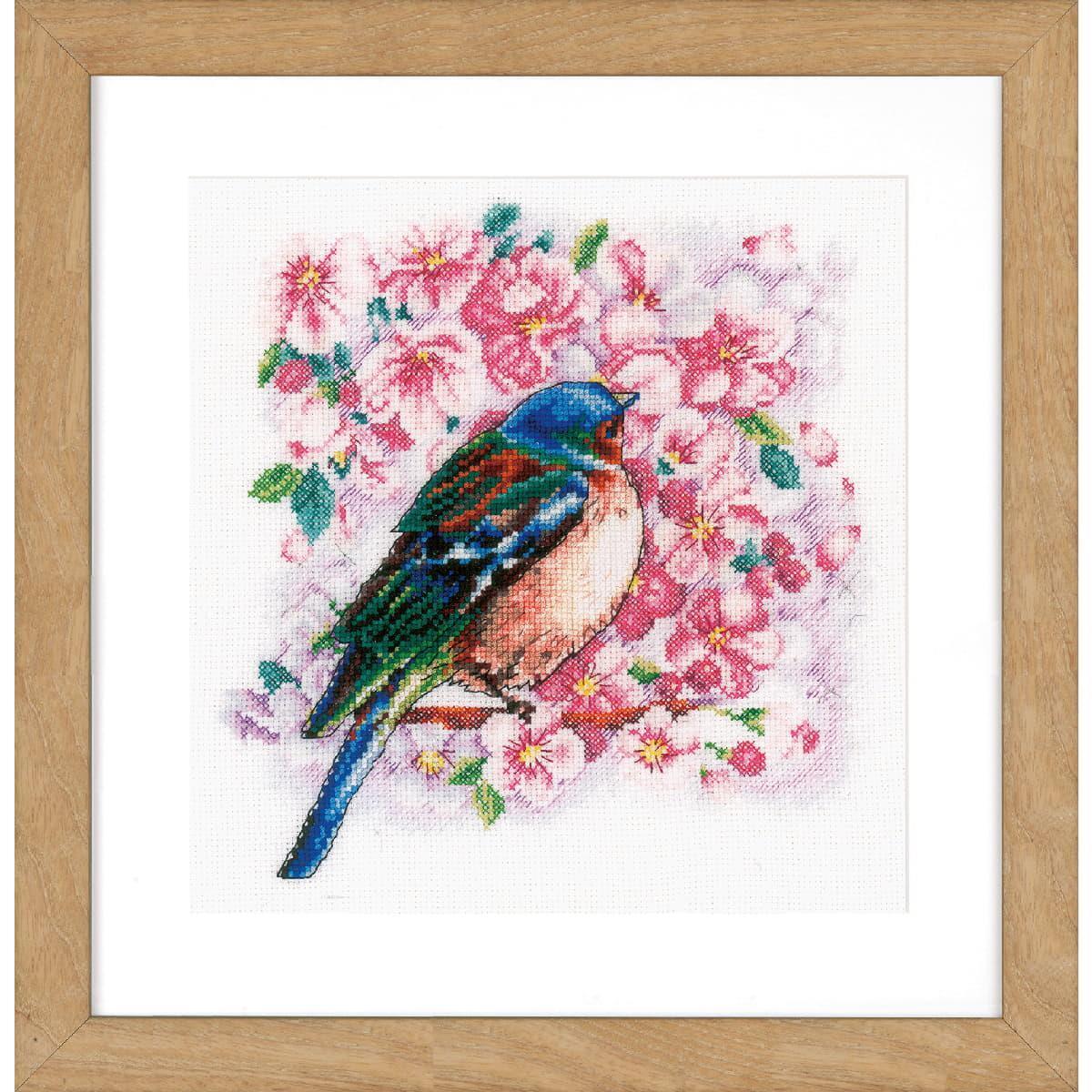 Vervaco counted cross stitch kit ""Bird between blossom"", 25x25cm, DIY