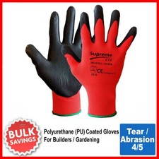 RED BLACK PU PALM COATED NYLON SAFETY WORK GLOVES BUILDERS GARDENING GRIP MENS