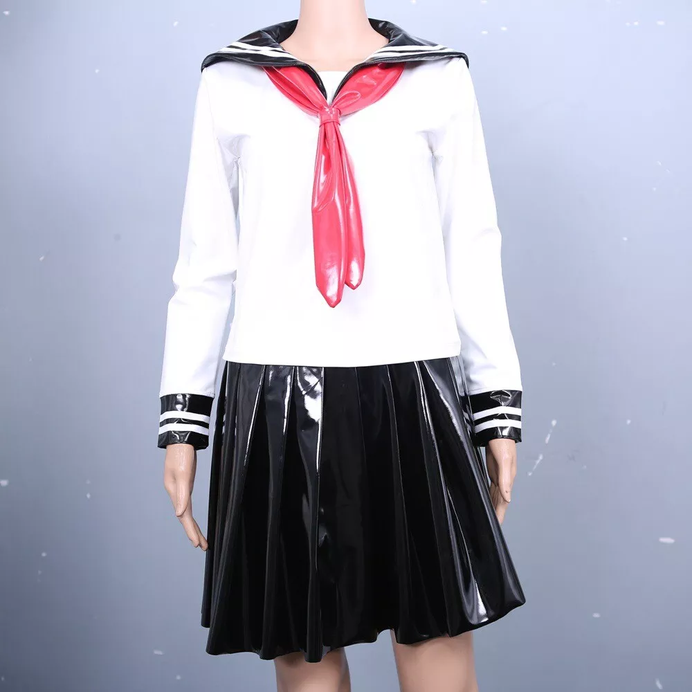 PVC Dress Faux PU Leather Sailor Japanese School Uniform Suits