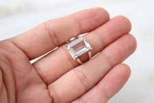 Rock Clear Crystal Quartz Gemstone Ring 925 Sterling Silver Engagement Ring Gift