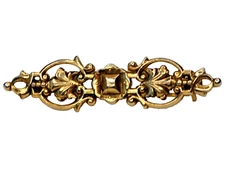 1990s Victorian Revival Bar Brooch Gold Tone Open Metal Scroll Pin