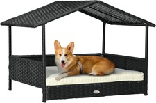 PawHut Wicker Dog House Outdoor Rattan Dog Bed with Water-resistant Cushion