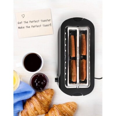 iKich Stainless Steel Black CP144A Smart Function 4 Slice Toaster