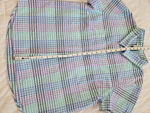 LLBean Damen Large Kurzarm Popover Shirt Seersucker 100% Baumwolle Blau BX5 - Bild 9 von 20