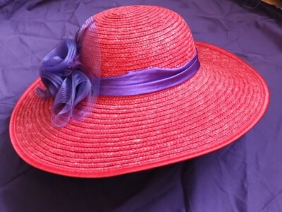 Cute Red Straw Hat w/ Purple Band Unbranded | Accessories | Cute Red Straw Hat W Purple Band  main image 3