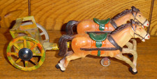 Vintage Composition Horses w/ Tin Cart Toy