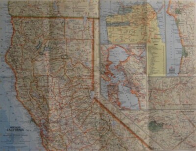 1966 Road Map NORTHERN CALIFORNIA San Francisco Sacramento Yosemite Napa Eureka