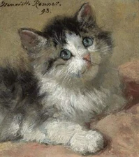 Oil painting nice animal An-Inquisitive-Kitten-Henriette-Ronner-Knip handmade