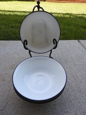 Set of 4 Corelle Soup / Cereal Bowls White With Black Rim 6 1/4"