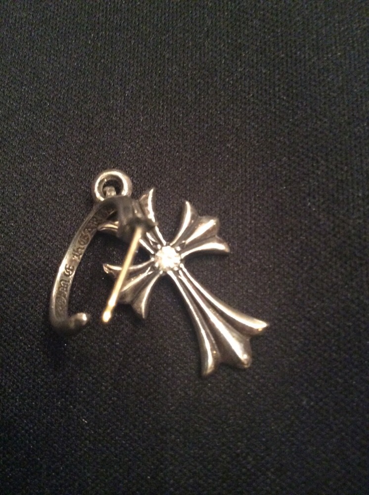 Orecchini croce argento sterling diamanti cuori cromati originali