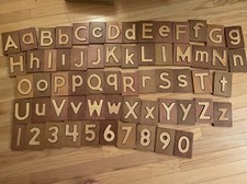 Vintage Antique Wooden Alphabet Numbers Letters Puzzle Nursery Complete Set