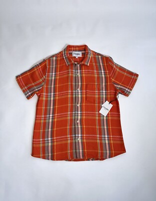 Corridor New York Men s Shirt SS Check Open Collar Orange Size Medium Weave New