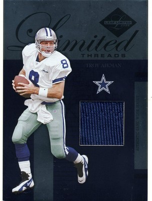 TROY AIKMAN ( BLUE ) GAME- WORN JERSEY LIMITED THREADS COWBOYS PATCH CARD #53/75