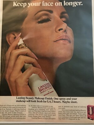 1969 LASTING BEAUTY Vintage Print Ad Keep your face on longer. One spray ...