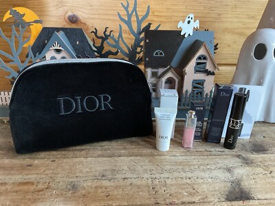 Dior DiorShow Mini Mascara Addict Lip 001 Pink & Black Bag Pouch 4-Pc Travel Set