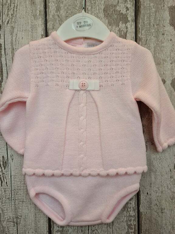 Spanish Style Baby Girl Pink Knitted 2 Piece Top and Jam Pants Set by