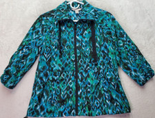 Laura Ashley Jacket Womens Petite PM Blue Green Geometric Fitted Sleeve Full Zip