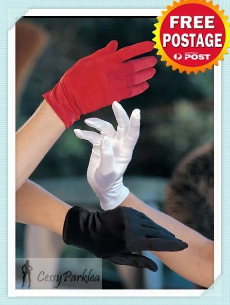 SN-E1-3 Black Red White Short Clown Opera Costume Satin Wrist Length Gloves