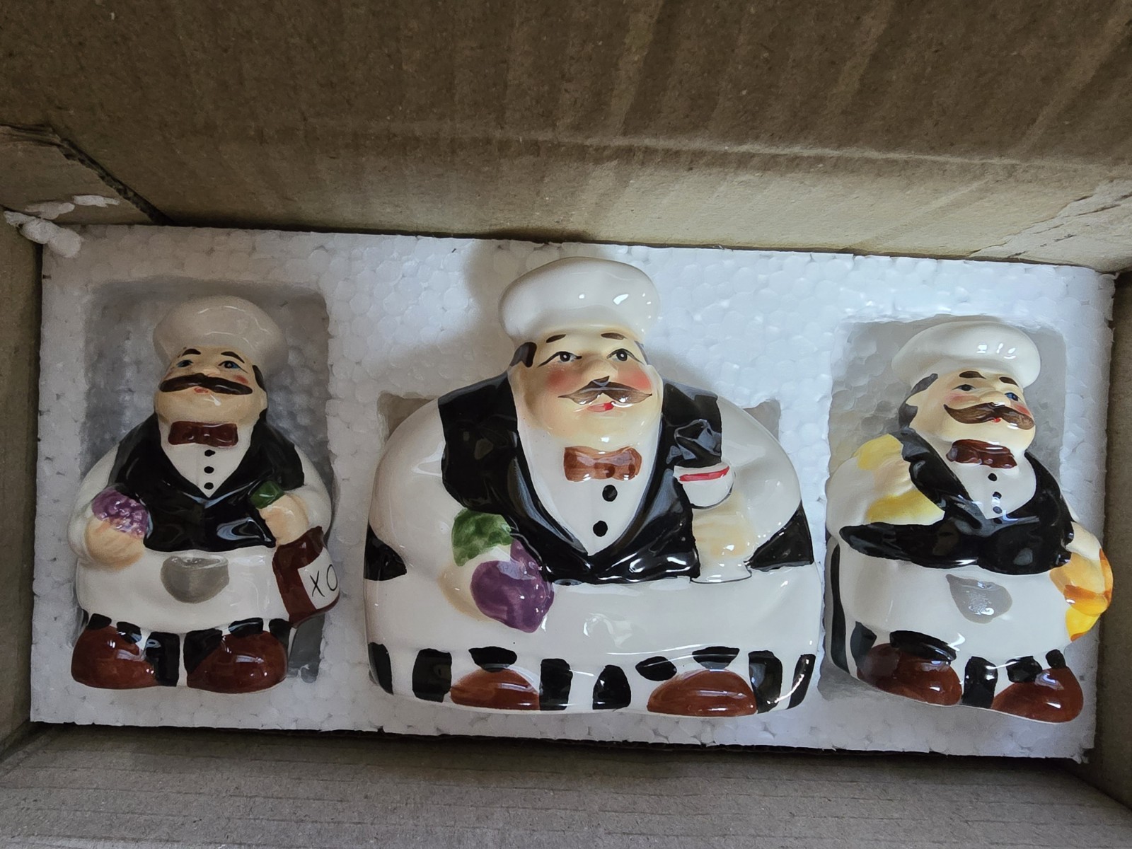 Bistro Fat Chef Salt & Pepper Shakers w/Napkin Holder And Utensil Holder 4Pcs