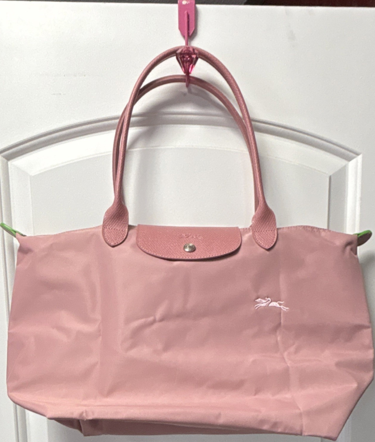 Longchamp Le Pliage Pink Tote Bag Logo Accent Snap Closure Double