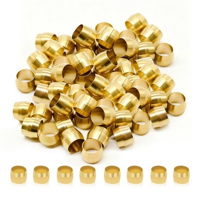 100 PCS 1/4 Inch Brass Compression Sleeves Ferrules For Tube OD Fittings