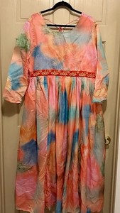 Elegant Tradition Korean Dress Hanbok- Sheer Organza-Tie-Dye-Sleeves-XL-Boho-EXC
