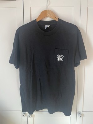 Hanes Beefy US Route 66 Herren T-Shirt L Schwarz Vintage Rückenprint Brusttasche