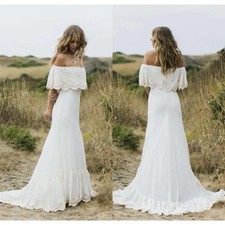 Sexy Boho Wedding Dresses Off The Shoulder Lace Appliques Ruffled Bridal Gowns