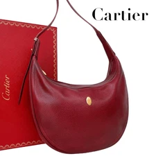 Cartier Mustline Half Moon Shoulder Bag Bordeaux Leather AA Near Mint