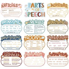 12Pcs Parts of Speech Posters Grammar Poster Educational Cutouts Boho