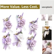 Boutonniere for Men, 6pcs Groom Groomsmen Boutonniere with Built-in Pins, Art...
