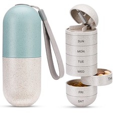 2 in 1 Pill Organizer with Cutter,Grain Fiber Weekly Pill Case Large Compartm...