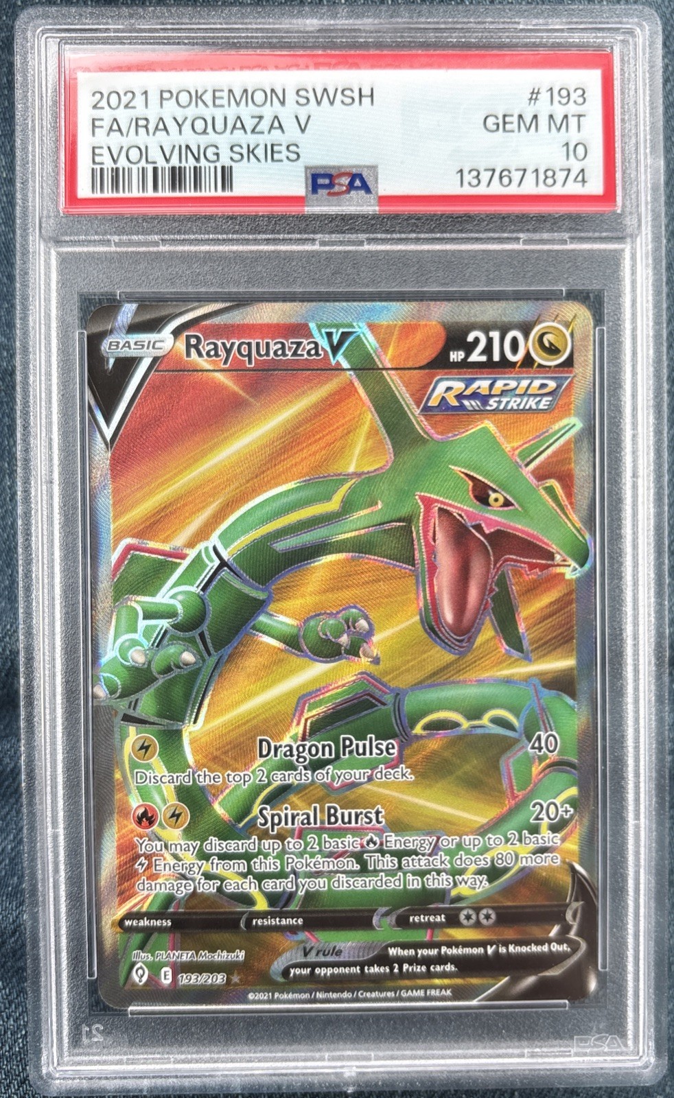 Rayquaza V (Full Art) 193/203 SWSH07: Evolving Skies Holo PSA 10