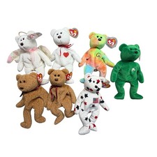 Ty Beanie Babies Bear Lot Curly Valentino Peace Halo Erin Glory 7pc Plush Set