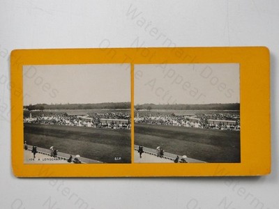 Longchamp Racecourse Paris France Crowd Spectators SJP c1900s Stereoview Photo