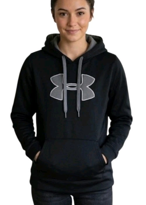Under Armour Women's Black Hoodie With Gray Logo Drawstrings Sweatshirt! L