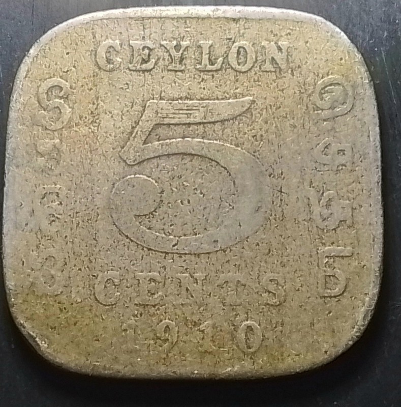 (Jul26) 1910,  5 Cent from Ceylon, King Edward VII