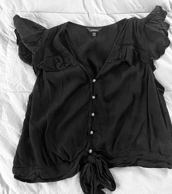 Express Black Button-Down Women's Top, Size L