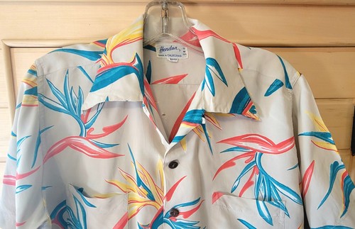 SCARCE VTG 40s-50s RAYON ALOHA HAWAIIAN SHIRT BIRD OF PARADISE M HENDAN fixer