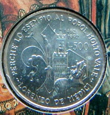 1992 Italy silver coin 500 £ UNC Lorenzo il Magnifico   in original box/folder