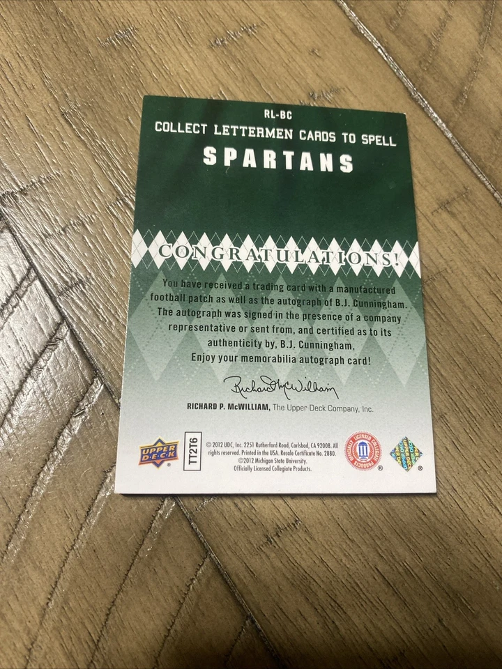 2012 Upper Deck Football B.J. Cunningham Rookie Lettermen Autographs “T” /45 - Image 2 of 4