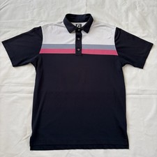 FootJoy FJ Men's Golf Polo Shirt Short Sleeve, Navy/White/Grey/Pink Size Large
