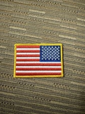 USA / American Flag Patch Reverse Facing - Gold Trim - Sew On - 2” x 3”