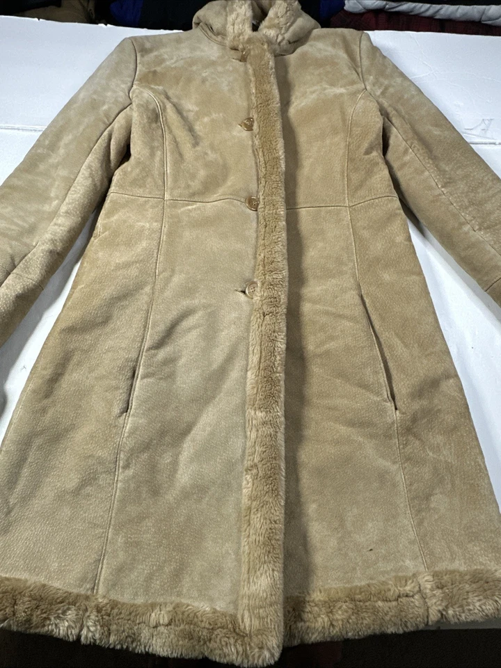 Женская длинная куртка из натуральной кожи с капюшоном из флиса с подкладкой хаки Marvin Richards XS - Изображение 2 из 4