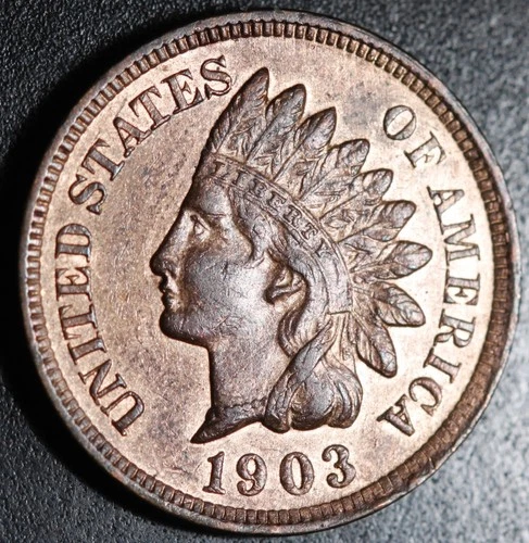 1903 INDIAN HEAD CENT - With LIBERTY & Near 4 DIAMONDS - AU UNC